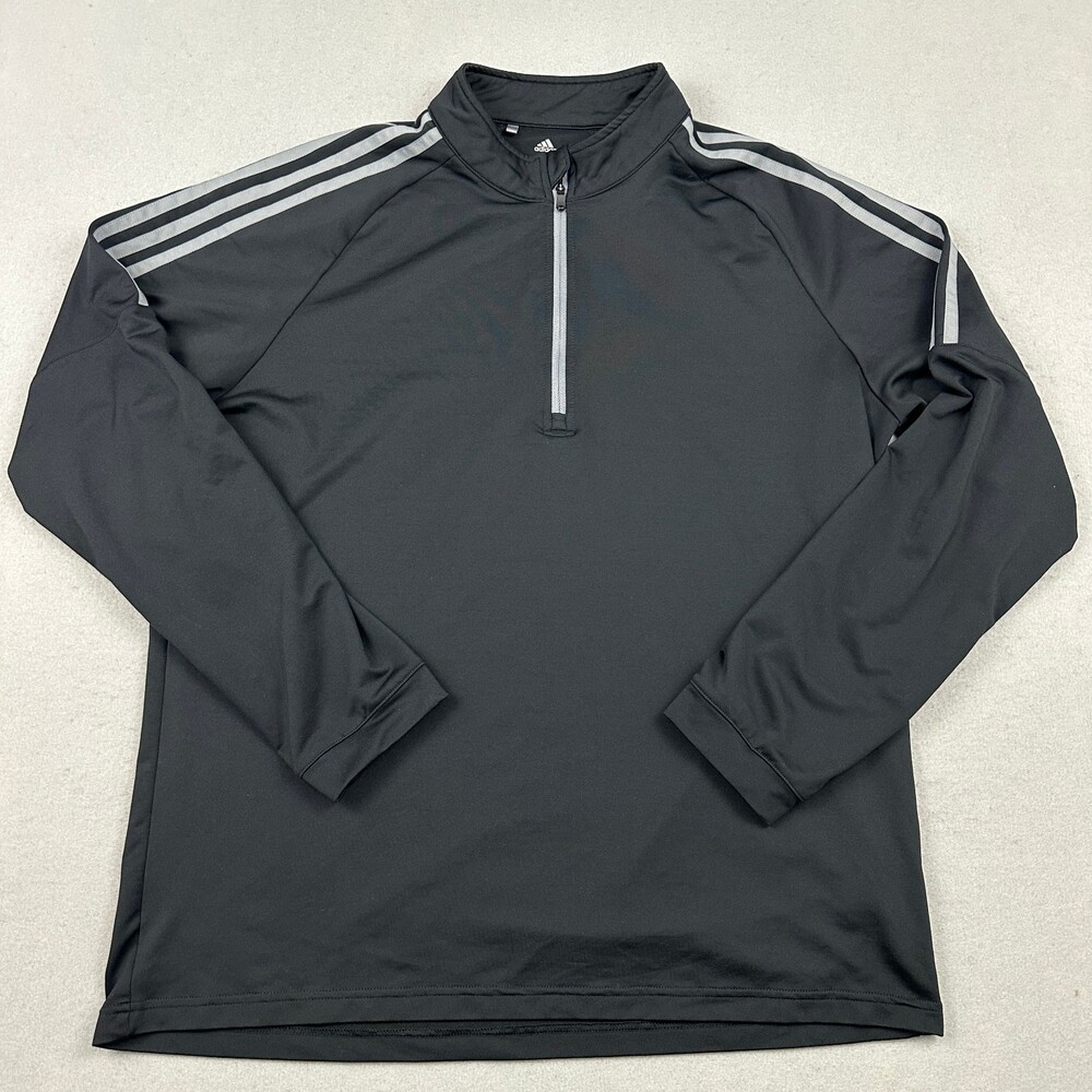 Adidas Sweater Men Large Black Solid 1/4 Zip Golf Pullover 3 Stripe Collar L
